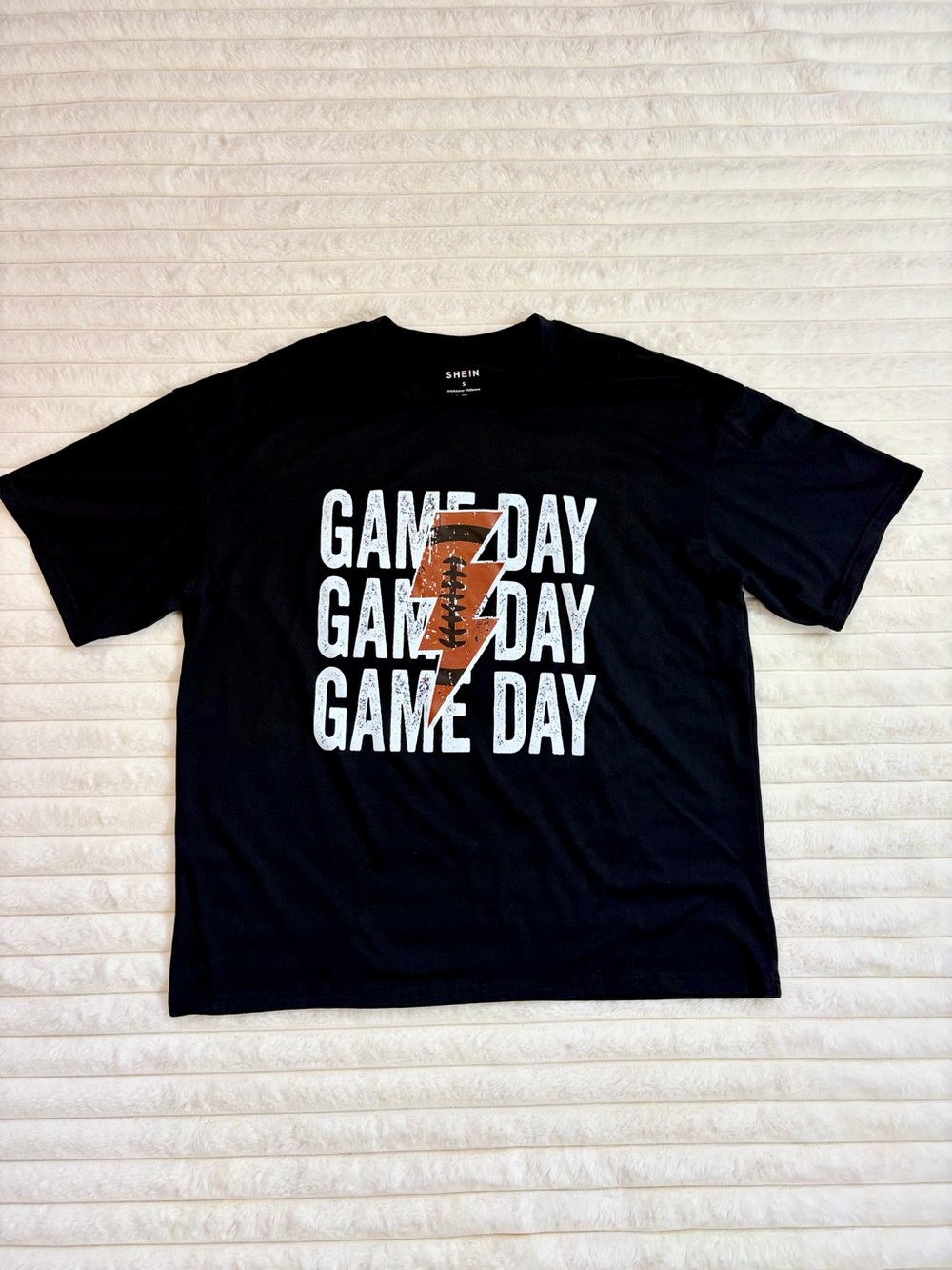 SHEIN Black 'Game Day' Graphic Tee with Orange Football Bolt